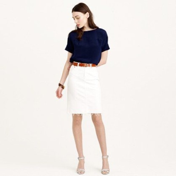 NWOT J. Crew Frayed White Denim Pencil Skirt - Picture 2 of 6